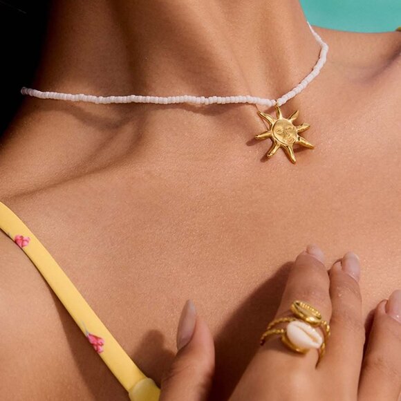 Iridessa 18K Gold Non-Tarnish Sun Beaded Necklace - Picture 2 of 5